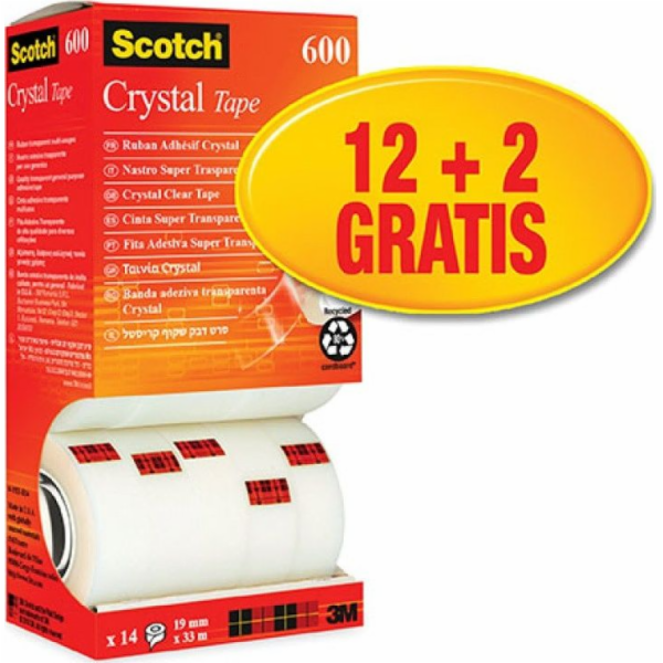 Scotch SCOTCH® Crystal kancelářská páska (6-1933R14), 19mm, 33m, 12+2ks. VOLNÝ, UVOLNIT