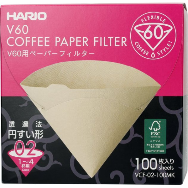 Hario Misarashi hnědé papírové filtry - V60-02 - Krabice 100 kusů