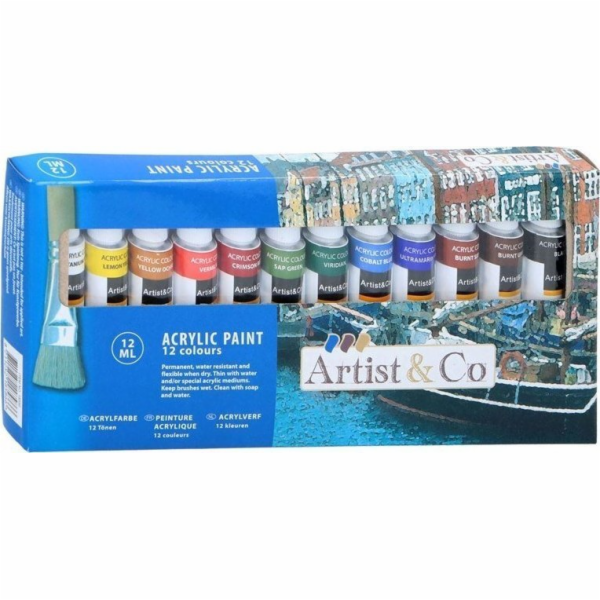 Akrylové barvy v tubách 12 ml, 12 barev