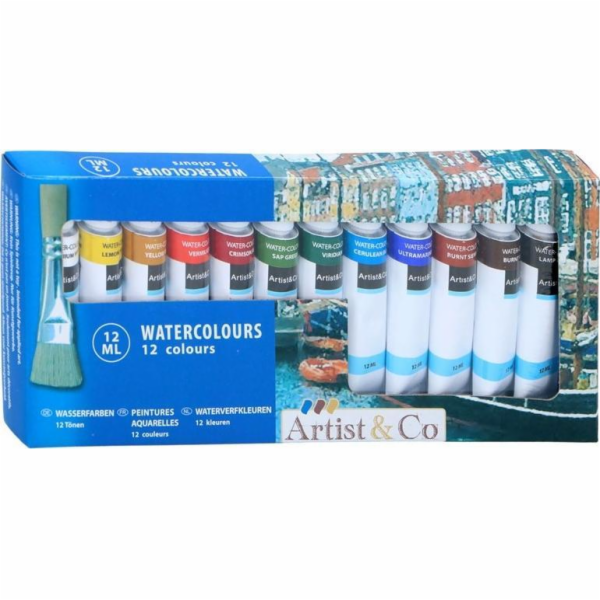 Akvarelové barvy v tubách 12 ml, 12 barev
