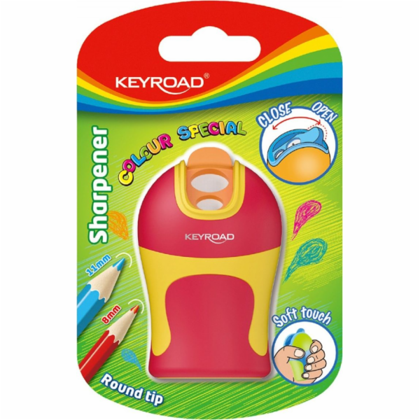 Keyroad KEYROAD Soft Touch ořezávátko, plastové, dvojité, zaoblené ostření, blistr, mix barev