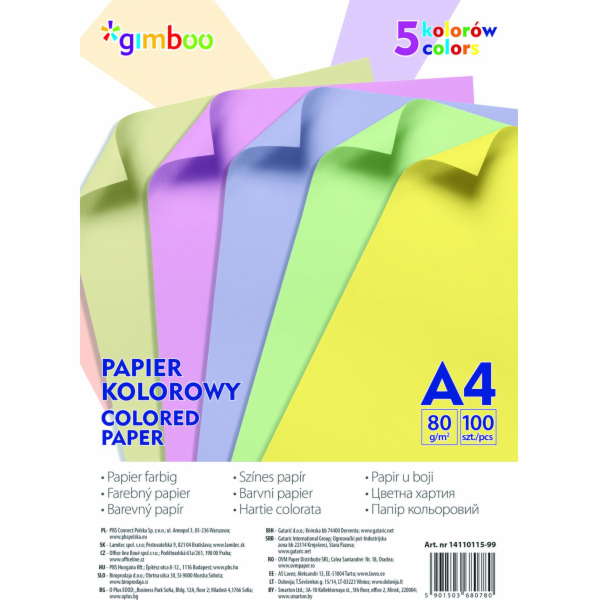 Gimboo kopírovací papír A4 80g, mix barev, 100 listů