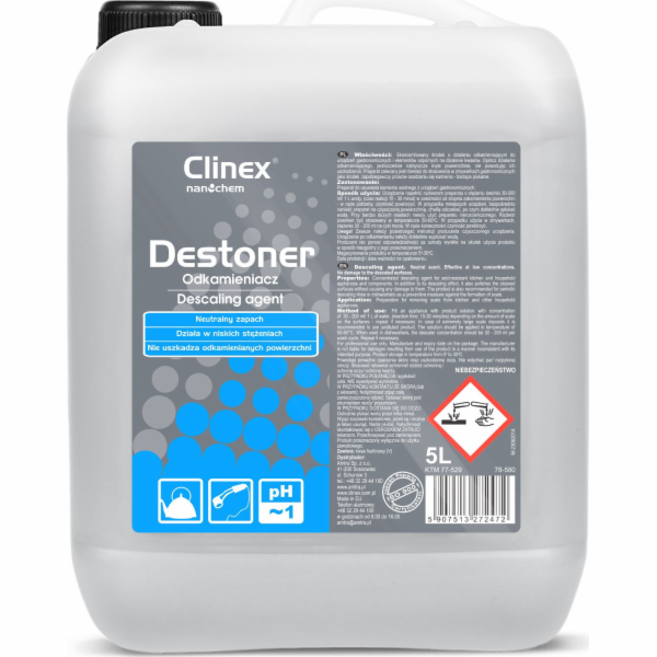 Clinex Concentrate, silný odstraňovač vodního kamene pro gastro zařízení CLINEX Destoner 5L Concentrate, silný odstraňovač vodního kamene pro gastro zařízení CLINEX Destoner 5L