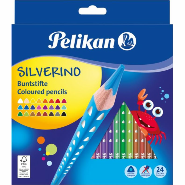 Pastelky Pelikan Silverino, trojúhelníkové, 24 barev