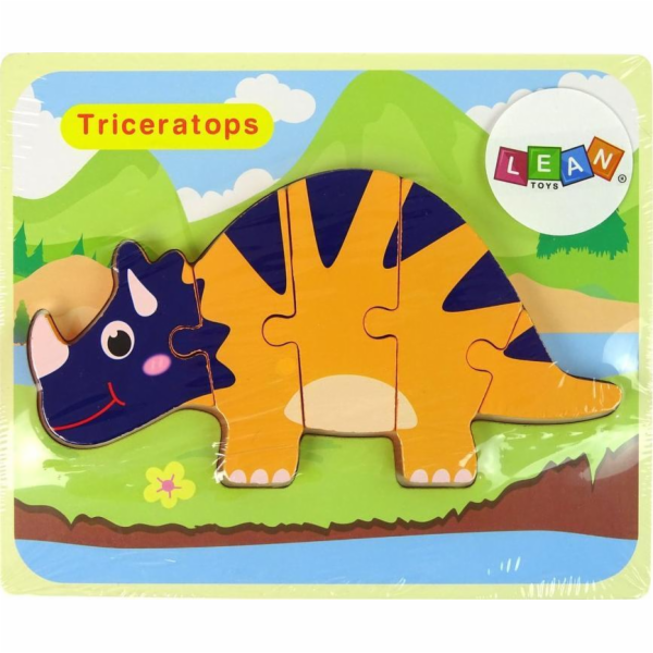 Dřevěné puzzle Dinosauři Triceratops Ankylosaurus Orange