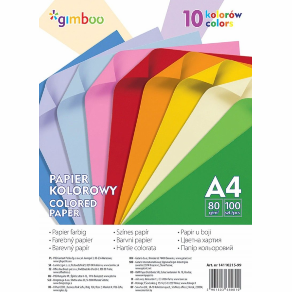 Gimboo GIMBOO barevný papír, A4, 100 listů, 80 g/m2, 10 neonových barev