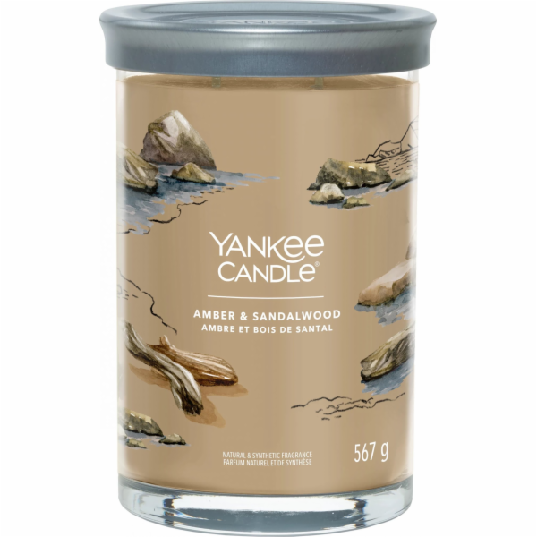 Svíčka ve skleněném válci Yankee Candle, Ambra a santalové dřevo, 567 g