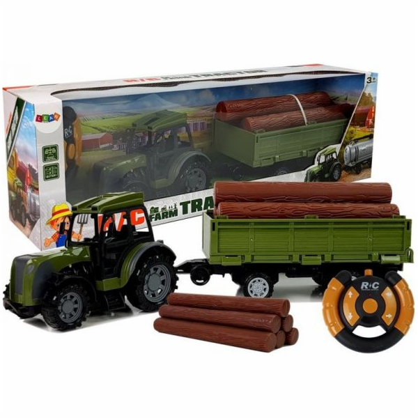 Zelený traktor LEANToys s dálkově ovládaným přívěsem na balíky dřeva 2,4G