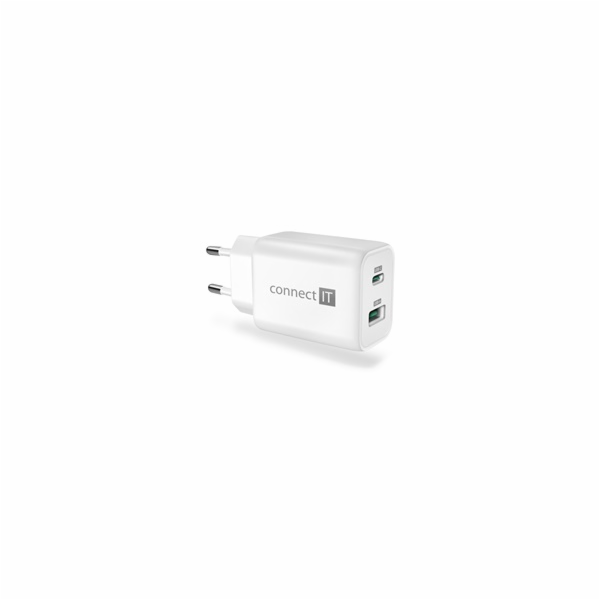 CONNECT IT Wanderer2 GaN nabíjecí adaptér 1×USB-C + 1xUSB-A, 33W PD, bílá