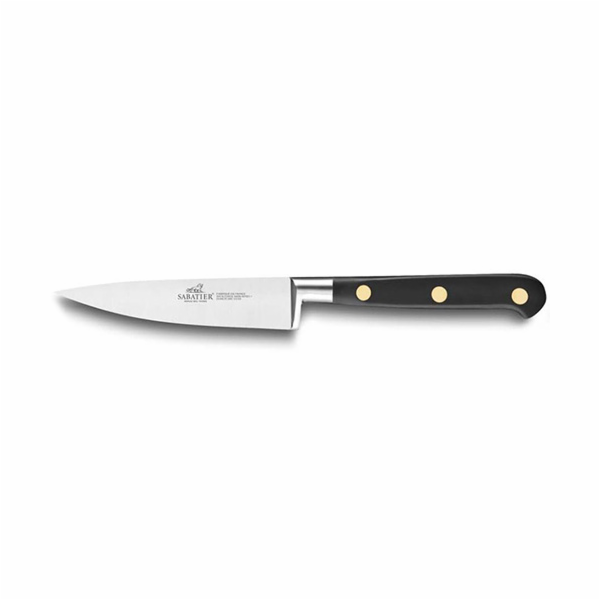 Kuchyňský nůž Lion Sabatier, 711080 Idéal Laiton, nůž na odřezky, čepel 10 cm z nerezové oceli, POM rukojeť, plně kovaný, mosazné nýty