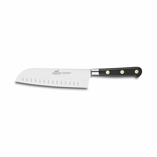 Kuchyňský nůž Lion Sabatier, 714780 Idéal Laiton, Santoku nůž, čepel 18 cm z nerezové oceli, POM rukojeť, plně kovaný, mosazné nýty