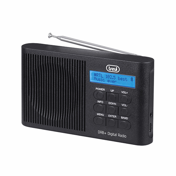 Rádio Trevi, DAB 7F91 R BK, přenosné, DAB/DAB+/FM, hodiny, budík, 5 V 1A, barva černá