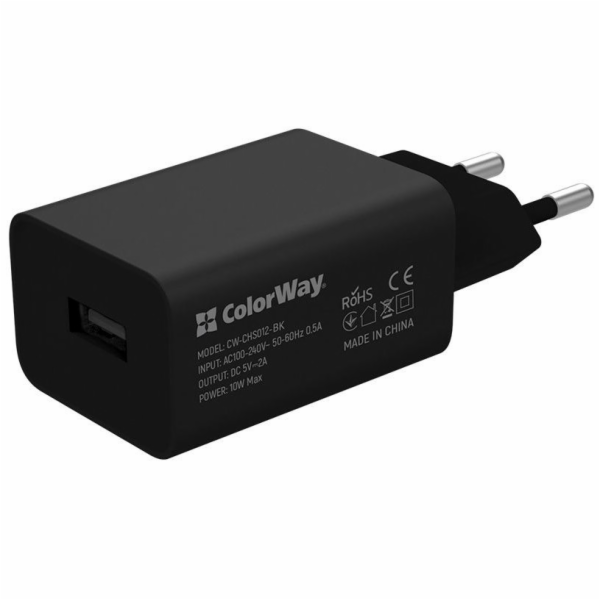 COLORWAY 1x USB/ síťová nabíječka/ 10W/ 100V-240V/ Černá + kabel Apple Lightning 1m