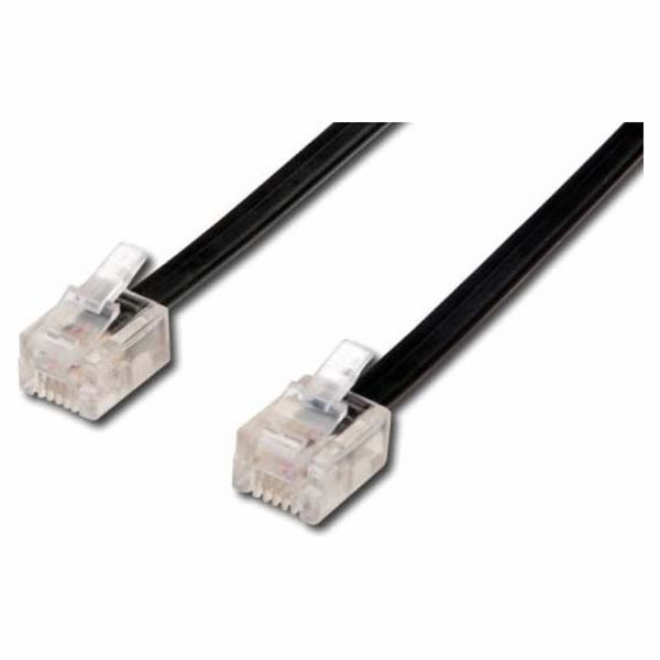 4žilový telefonní kabel, RJ11 M-RJ11 M, 6m, černý, pro ADSL modem