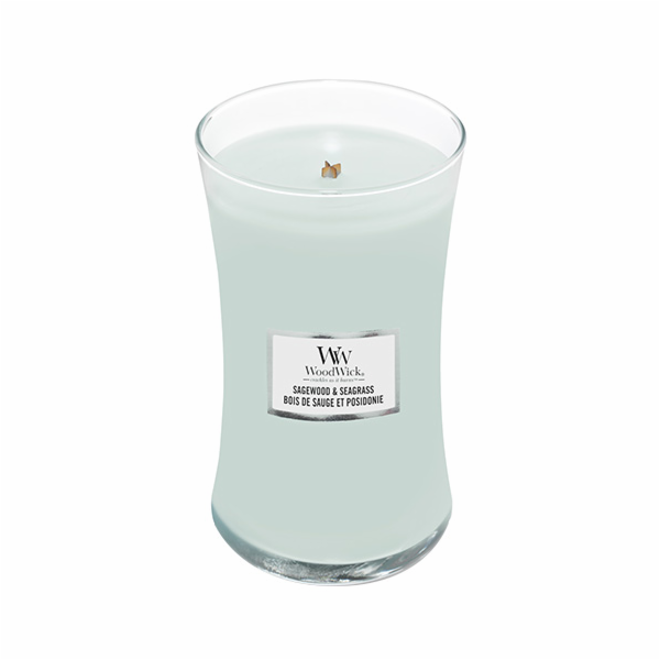 Svíčka oválná váza WoodWick, Šalvějové dřevo a mořská tráva, 609.5 g