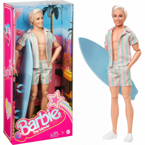 Barbie Signature The Movie - panenka Ken s pruhovaným plážovým oblečkem v pastelově růžové a zelené, minipanenka