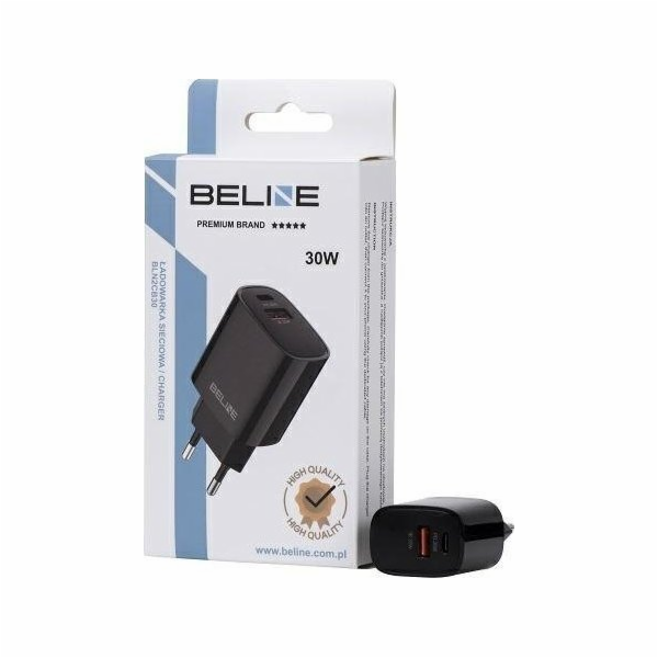 Nabíječka Beline 30W GaN USB-C + USB-A nástěnná nabíječka, černá