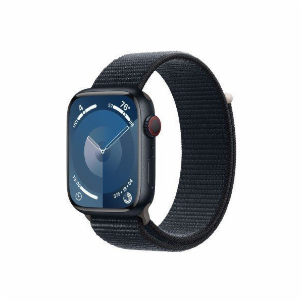 Apple Watch Series 9 GPS + mobilní chytré hodinky, 45mm půlnoční hliníkové pouzdro s půlnočním sportovním páskem