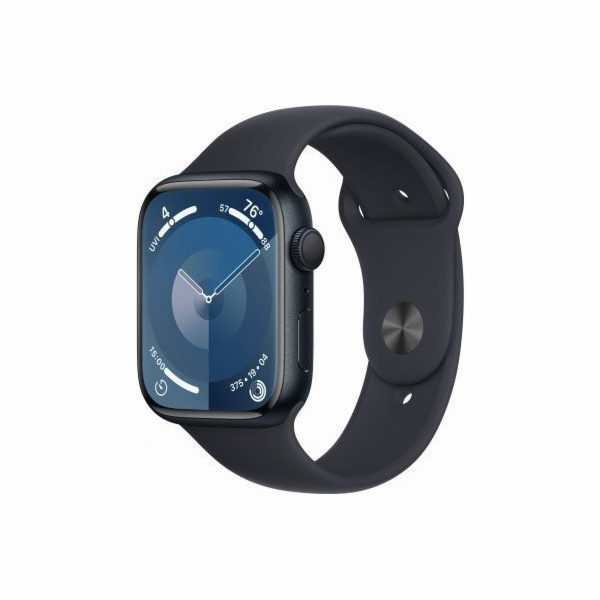 Apple Watch Series 9 GPS + mobilní chytré hodinky, 45mm půlnoční hliníkové pouzdro s půlnočním sportovním páskem – M/L