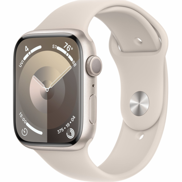 Chytré hodinky Apple Watch Series 9 GPS, 45mm hliníkové pouzdro Moonlight se sportovním páskem Moonlight – M/L