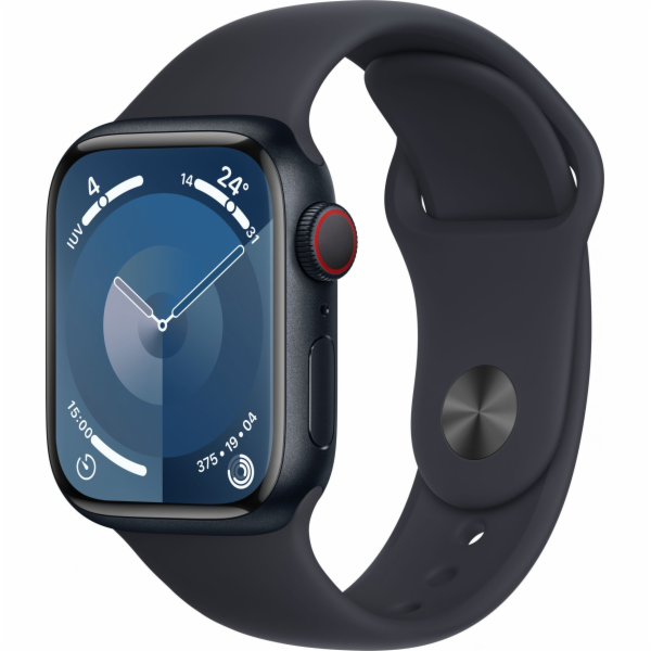 Apple Watch Series 9 GPS + mobilní chytré hodinky, 41mm půlnoční hliníkové pouzdro s půlnočním sportovním páskem – M/L
