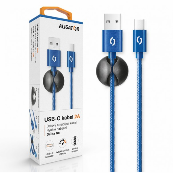 ALIGATOR datový kabel PREMIUM 2A, USB-C, modrá