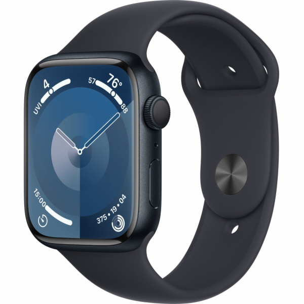 Apple Watch Series 9 GPS + mobilní chytré hodinky, 41mm půlnoční hliníkové pouzdro s půlnočním sportovním páskem – S/M