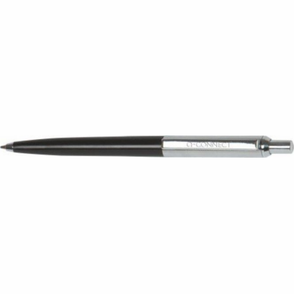 Q-CONNECT PRESTIGE výsuvné kuličkové pero, kov, 0,7 mm, černo/stříbrná, modrá náplň