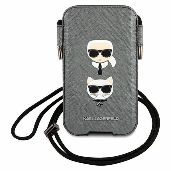 Karl Lagerfeld and Choupette Head Saffiano PU Pouch S/M Grey Nové
