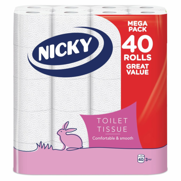 Papír toaletní 3 vrstvý Nicky Great Value 40 ks
