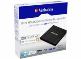 Verbatim 43888 VERBATIM externí mechanika Ultra HD 4K Blu-ray External Slimline Writer (USB 3.1, USB-C) + zdarma 25GB médium +NERO