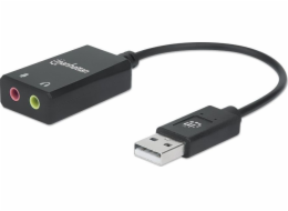 MANHATTAN USB 2.1 Sound Adapter, USB 2.0 to 3.5mm aux & mic black, Retail Box