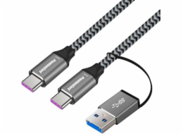USB-C kabel ( USB 3.2 GEN 2, 5A, 100W, 20Gbit/s ) bavlněný oplet, 2m