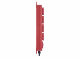 Prodlužovací kabel 5m / 4 zásuvky / s vypínačem / černo-červený / guma-neopren / 1,5mm2