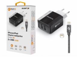 ALIGATOR chytrá síťová nabíječka 3.4 A, 2x USB, smart IC, kabel Lightning 2A, černá