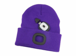 Čepice s čelovkou LED fialová (USB nabíjení)