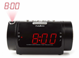NEDIS digitální budík s rádiem/ LED displej/ promítání času/ AM/ FM/ odložené buzení/ časovač vypnutí/ 2 alarmy/ černý