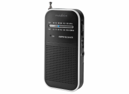 NEDIS přenosné rádio/ AM/ FM/ napájení z baterie/ analogové/ 1.5 W/ výstup pro sluchátka/ hliník/ černé