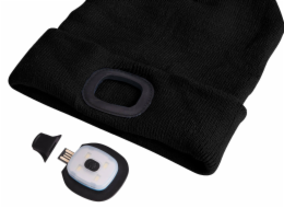 SIXTOL Čepice s čelovkou 180lm, nabíjecí, USB, univerzální velikost, bavlna/PE, černá s bambulkou SIXTOL