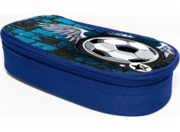 Penál Donau Penál a kosmetická taška DONAU Fotbalový styl, prázdný, oválný, 20x7,4x4cm, modrý