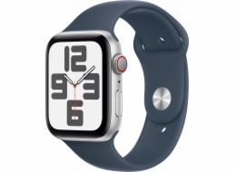 Apple Watch SE GPS + mobilní chytré hodinky, 44mm stříbrné hliníkové pouzdro s bouřkově modrým sportovním páskem - S/M
