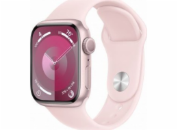 Chytré hodinky GPS Apple Watch Series 9, 41mm růžové hliníkové pouzdro se světle růžovým sportovním páskem - M/L