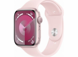 Chytré hodinky GPS Apple Watch Series 9, 45mm růžové hliníkové pouzdro se světle růžovým sportovním páskem - S/M