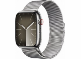 Apple Watch Series 9 GPS + mobilní chytré hodinky, 45mm stříbrné pouzdro z nerezové oceli se stříbrným milánským páskem