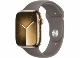Apple Watch Series 9 GPS + mobilní televize, 41mm zlaté pouzdro z nerezové oceli s popelavě hnědým sportovním páskem – M/L