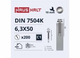 Samořezné šrouby Haushalt, DIN 7504K, 6,3 x 50 mm, 200 ks.