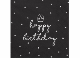 Party Deco papírové ubrousky, Happy Birthday, černé, 33x33 cm, 20 ks univerzální