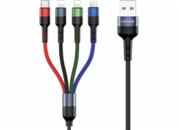 Usams USB-A - USB-C + microUSB + 2x Lightning kabel 3 m černý (63757-uniw)
