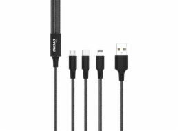 Dudao USB kabel USB-A - USB-C + microUSB + Lightning 1,2 m černý (6970379611432)