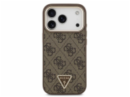 Guess PU Leather 4G Strass Triangle Logo Gold Frame MagSafe kryt iPhone 18 Pro hnedý